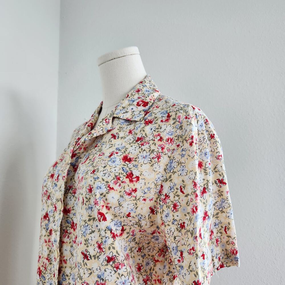 Vintage 90s Pendleton Yellow Floral Rayon Blouse & Skirt Set High Waist Size 6 - Picture 5 of 16